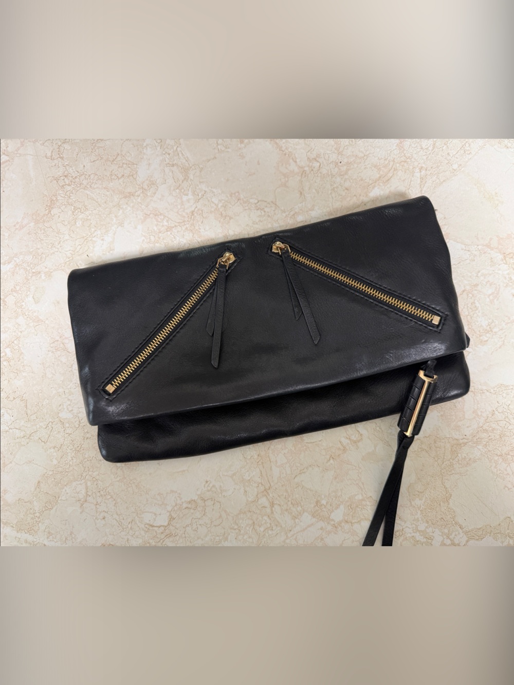 Covet - Leather Crossbody Clutch with Gold Zippers